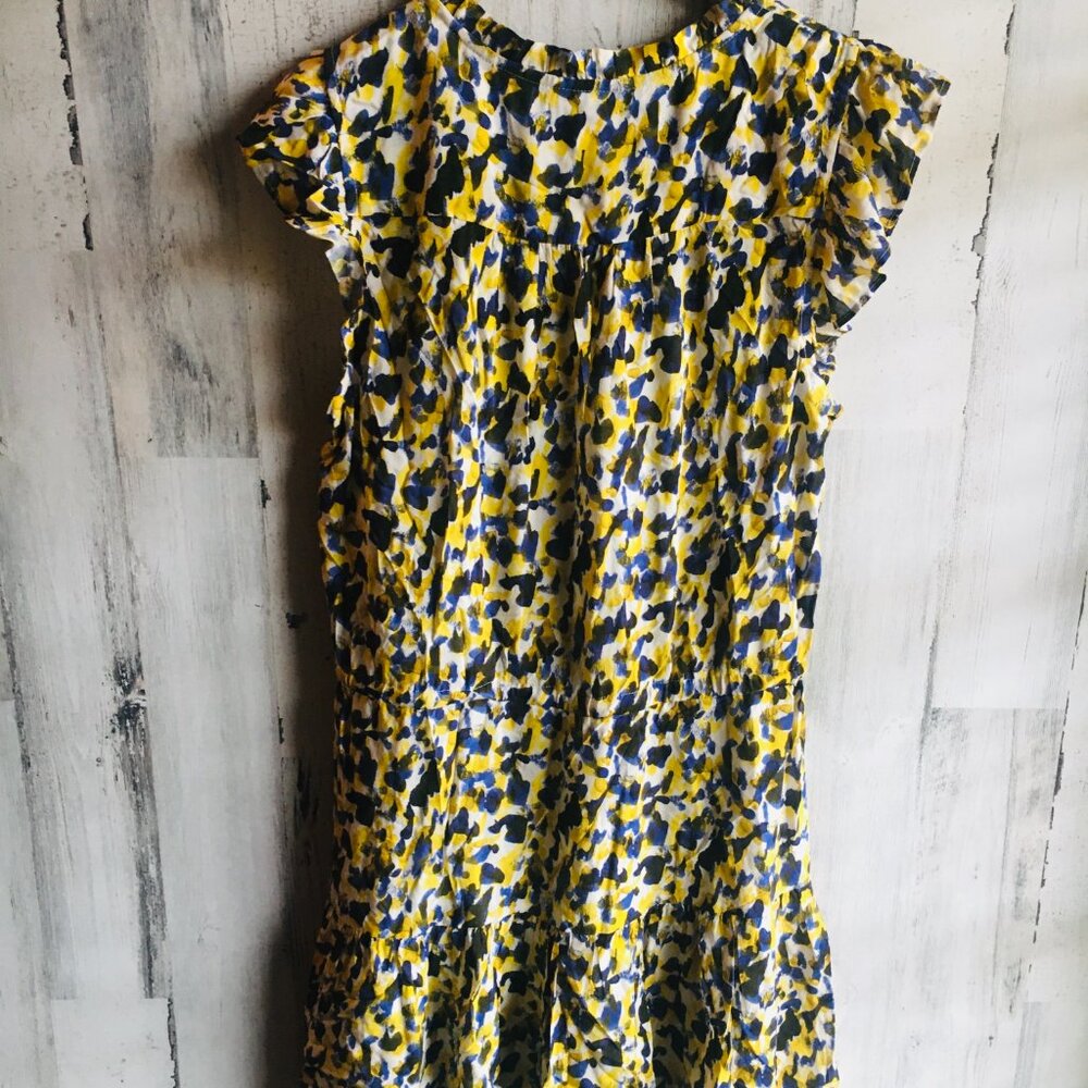 NWOT Velvet by Graham & Spencer Dress Flutter Cap Sleeve Abstract Print Yellow L - Picture 9 of 12